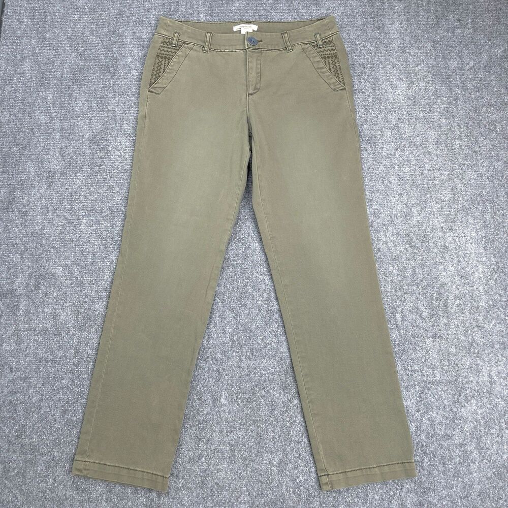 Sundance Pants Womens Size 2 Petite Chino Classic Stretch Embroidered Green